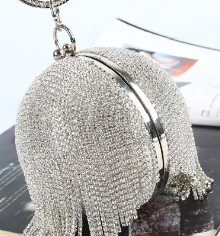 silver flower bag Женская сумка, модная, женская, круглая, с кисточками, алмазная вечерняя сумка для вечеринки, свадебные сумочки Женский Повседневный клатч, мини-кошелек bolsos mujer - Цвет: silver flower bag