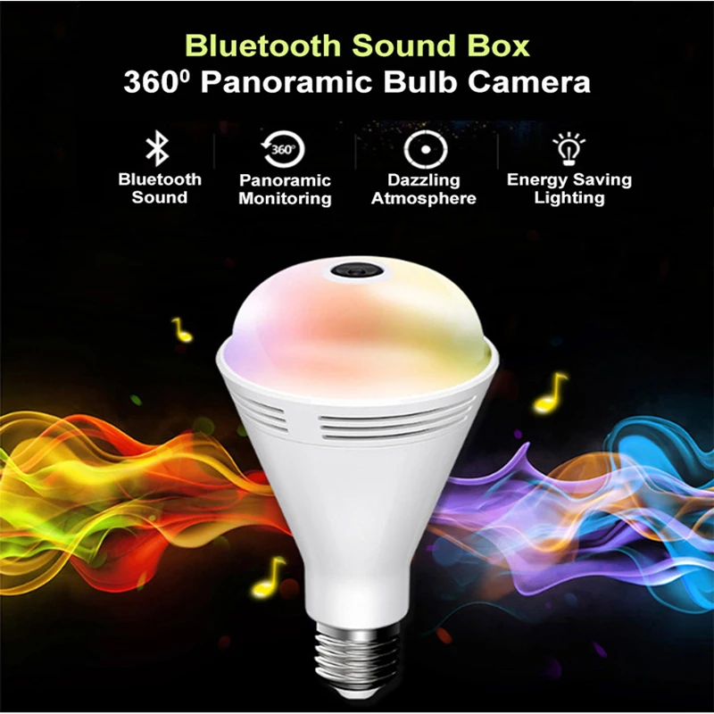 2.0MP HD IP камера Мобильная Bluetooth музыкальная лампа 360 ° панорамный вид безопасности
