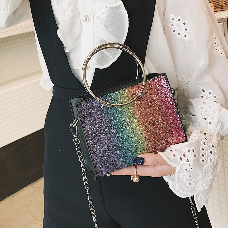 

SENDEFN маленькая сумка с кольцом, новинка 2018, модная простая маленькая сумка через плечо в Корейском стиле с блестками и цепочкой, женские сумк...