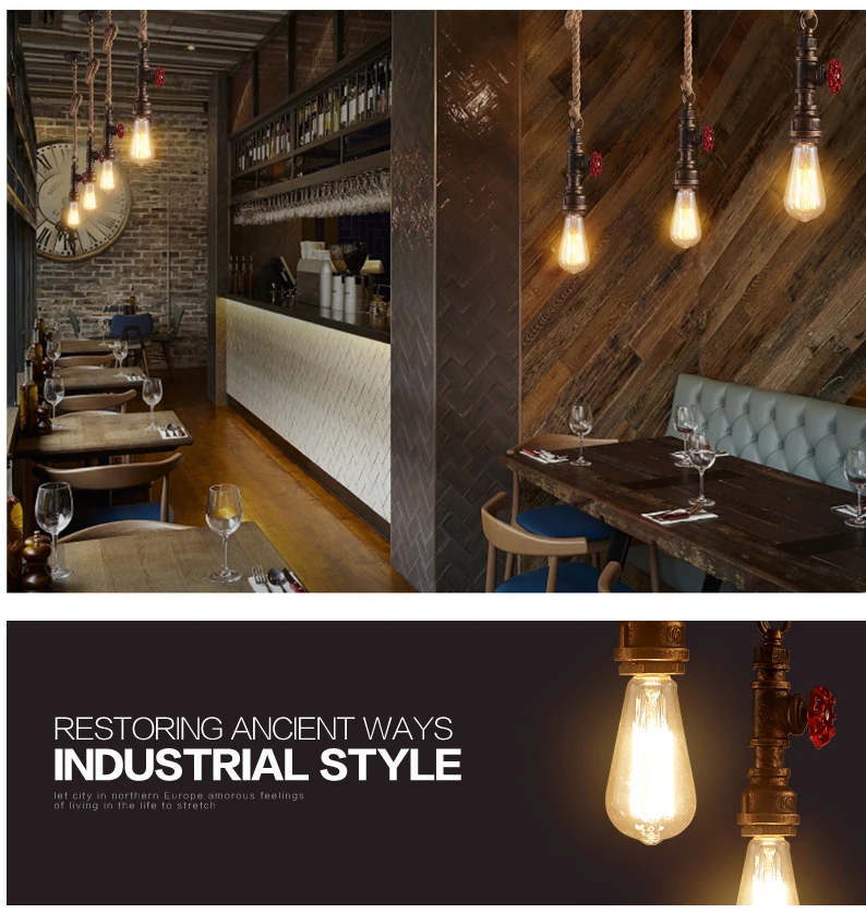 Винтажный подвесной светильник в стиле лофт веревка для водопроводной трубы