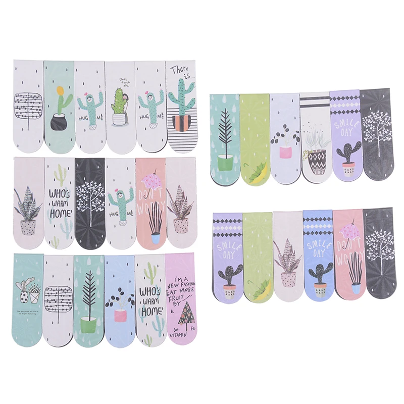 Свежие Зеленые растения кактус 6 шт./компл. магнитные книжные маркеры