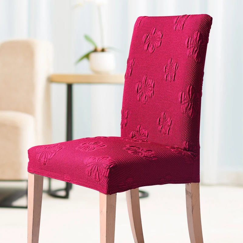 Жаккардовый бордовый чехол для стула из толстой ткани универсальный спандекса