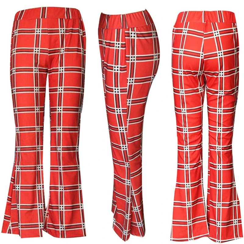 

Women Retro Plaid Long Flare Pants Vintage Bell-bottom Fashion Casual Ladies Wide Leg Pant Elastic Waist Summer 2019 Pattern NEW
