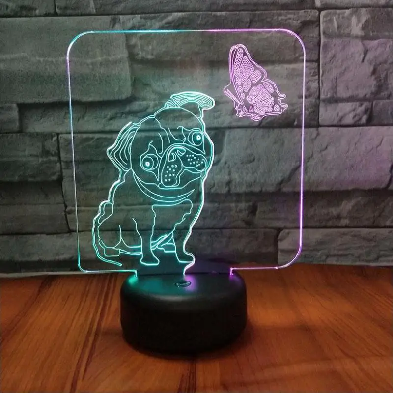 Бабочка собака 3d Визуальный ночник креативная красочная Новинка Usb Led свет
