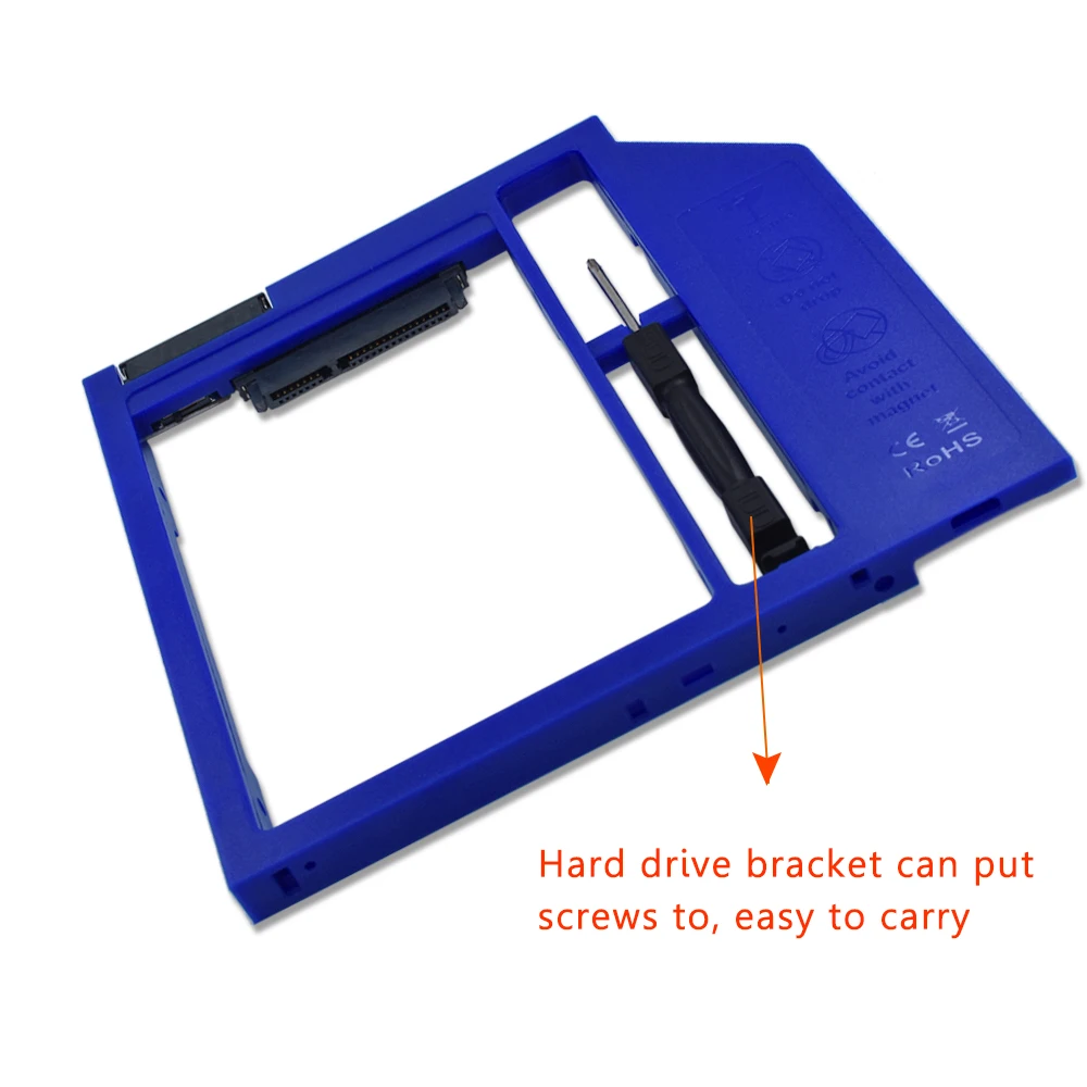 TISHRIC синий пластик Optibay 2nd HDD Caddy Box 9,5 мм SATA 3,0 для 9/9. 5 мм 2," SSD адаптер CD DVD HDD чехол Корпус для ноутбука