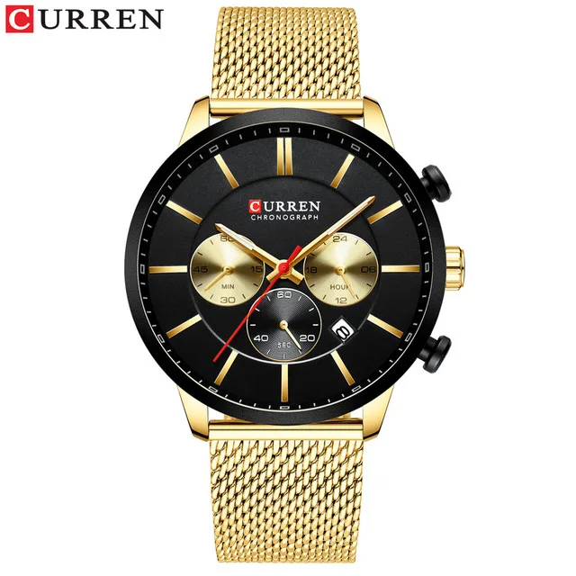 gold black Curren Мужские часы модные деловые часы мужские повседневные водонепроницаемые кварцевые наручные часы синие стальные часы Relogio Masculino - Цвет: gold black