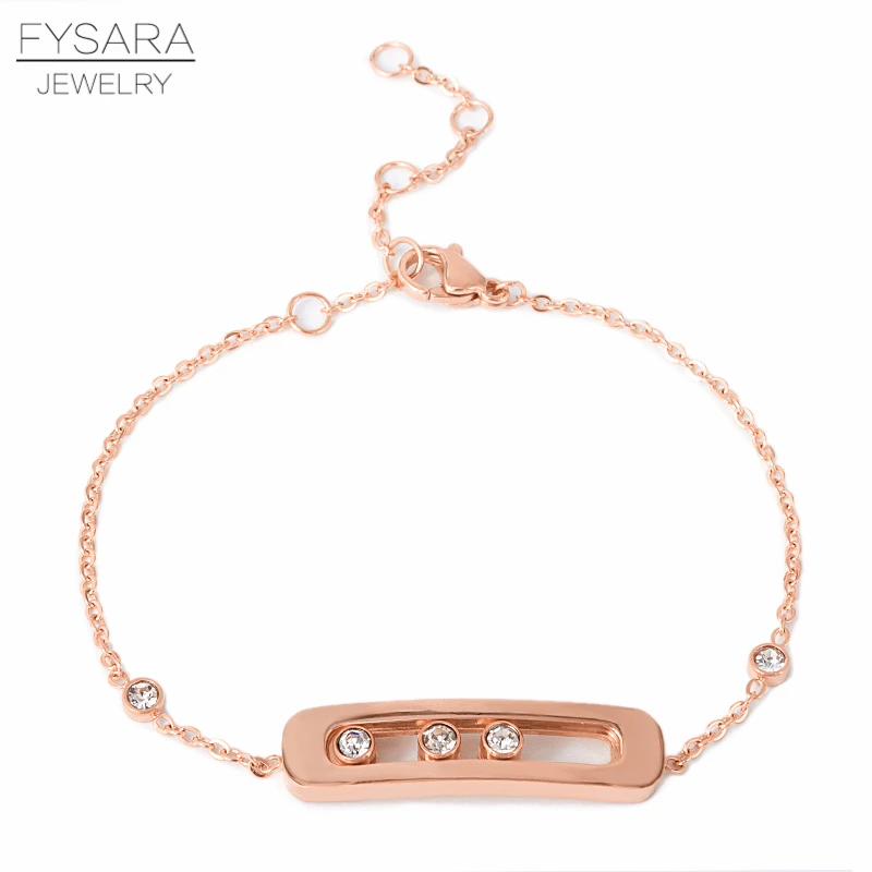 Rose Gold Bracelet FYSARA, роскошная фирма, поворотная, скользящая, 3 CZ кристаллы циркония, короткое ожерелье для женщин, роскошная, любовь, цепочка, ожерелье из нержавеющей стали - Окраска металла: Rose Gold Bracelet
