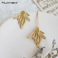 huanzhi 2019 flower chic asymmetry sweet personality alloy long drop earrings for women girls wedding travel gifts jewelry