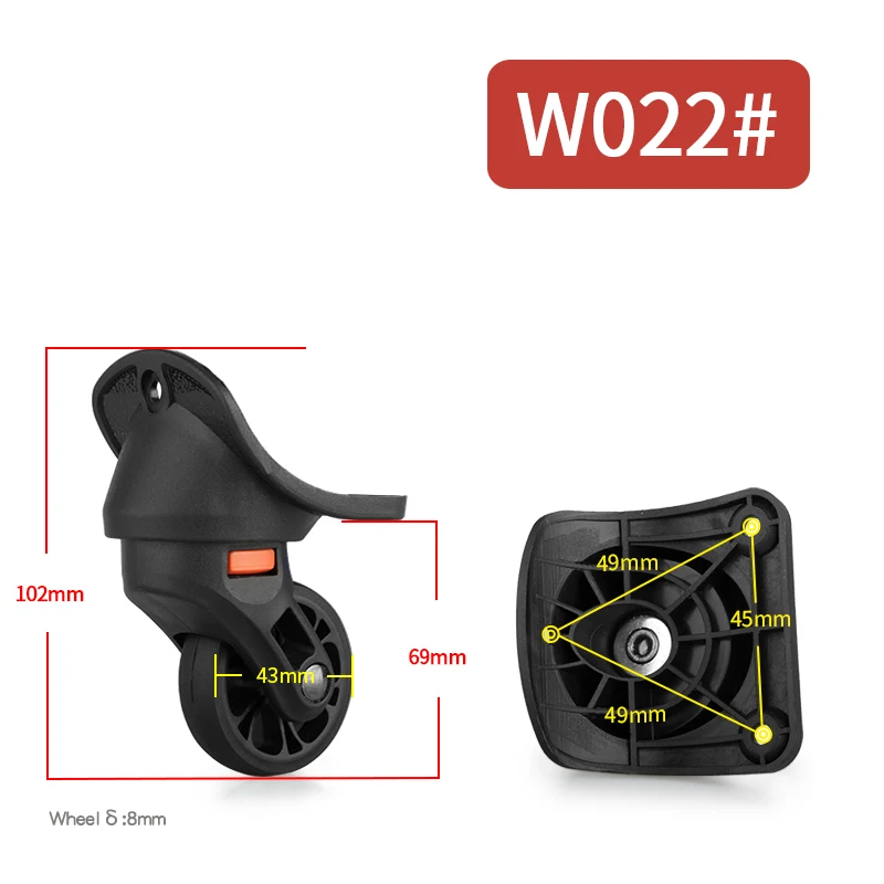 W022(2 Wheels)Black Сменные багажные колеса, аксессуары для чемоданов, ремонт, ручная 360 Спиннер, ролики, части тележки, шкив для багажа, модные колеса - Цвет: W022(2 Wheels)Black