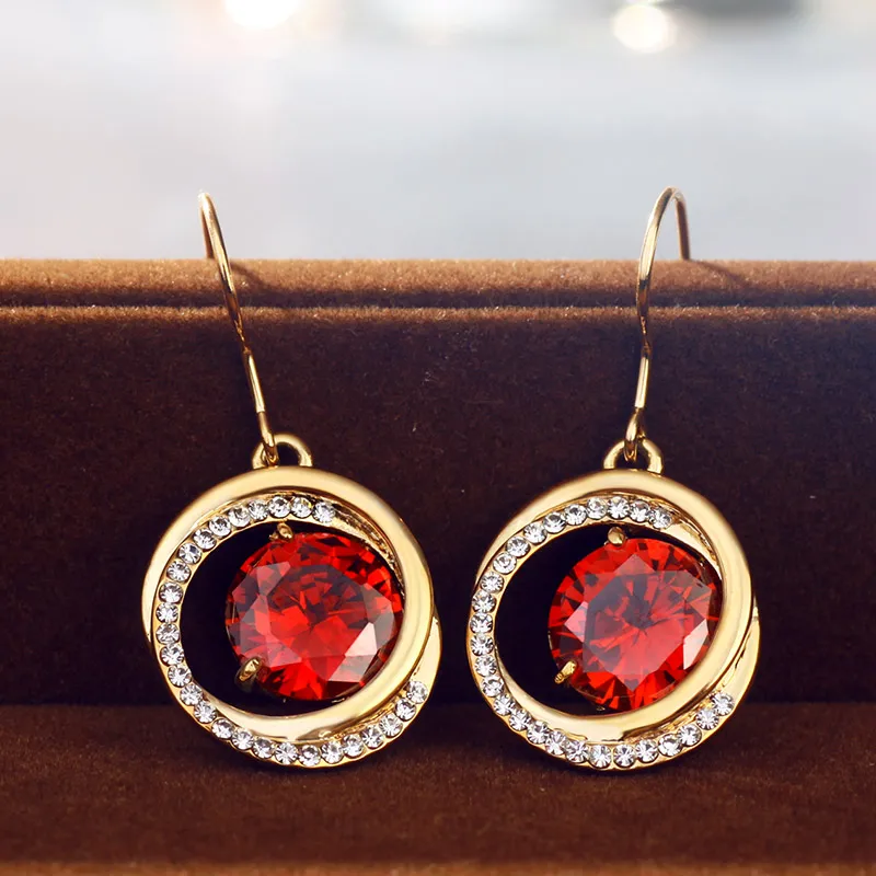 Neoglory ювелирный светильник желтое золото красный циркон висячие серьги для