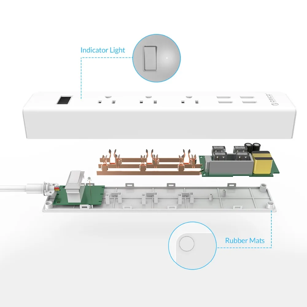 ORICO 3 AC Outlet Защита от перенапряжения с 4 USB разъемами США Plug Mutiple для дома и офиса