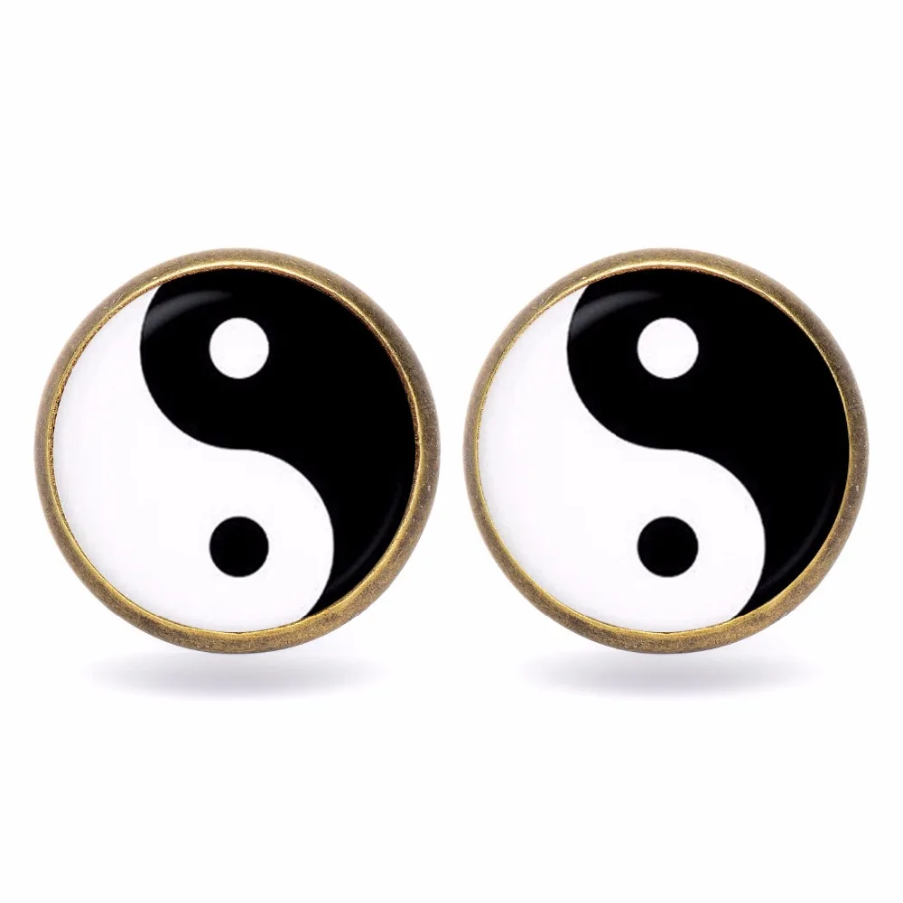 Серьги Yin Yang для мужчин и женщин схема Тай-Чи стеклянный кабошон время Простые