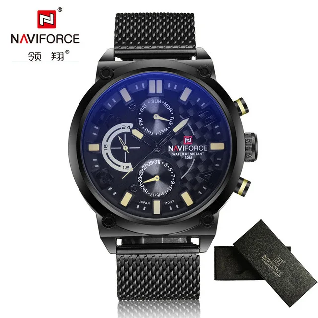 NAVIFORCE Топ Элитный бренд Для мужчин часы Аналоговые Кварцевые 24 часа дата часы человек 30 м Водонепроницаемый часы мужской спортивный Сталь наручные часы - Цвет: BLACK YELLOW