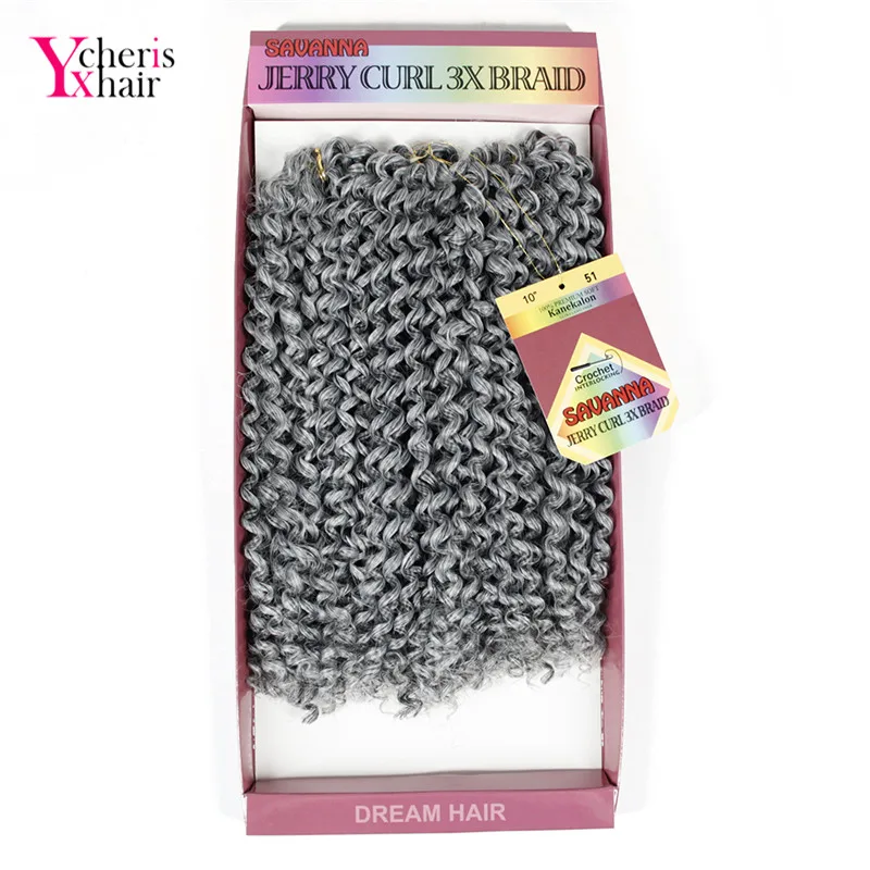 YXCHERISHAIR короткие 10 &quotДжерри Curl 3X кос 3 шт./упак. Kanekalon волокна серый черный Ombre