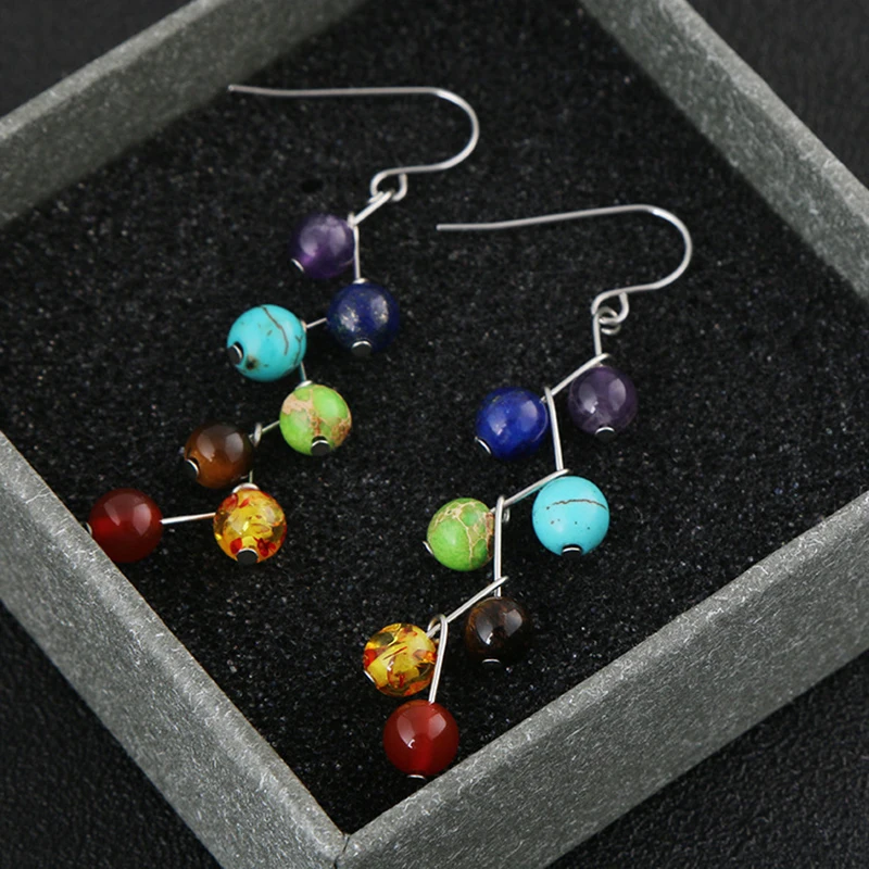 Новый Дизайн Природа Камень Серьги Красочные 7 Чакра Бисер Yoga Рейки Исцеление