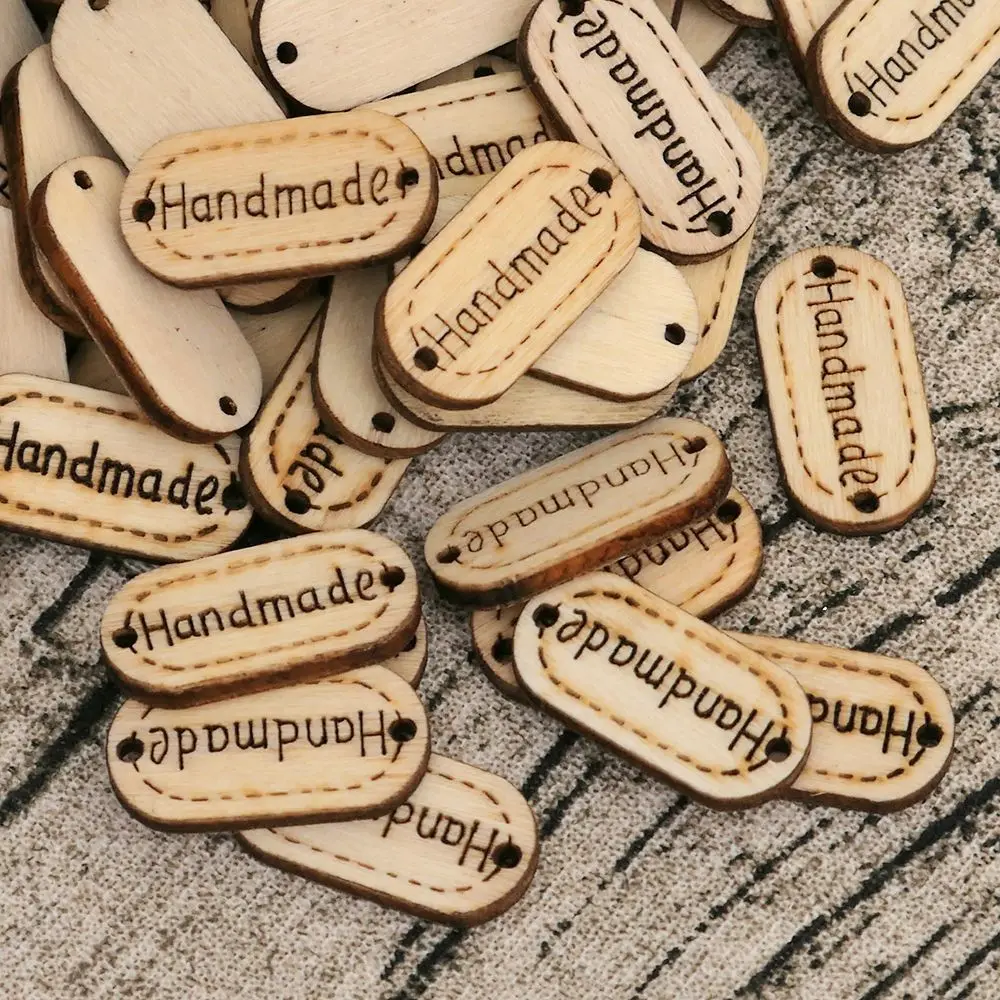 

150Pcs Rectangle Wooden Button "Hand Made" Wood Button Sewing Accessories For Clothes Handmade Scrapbooking Craft DIY 10*30mm