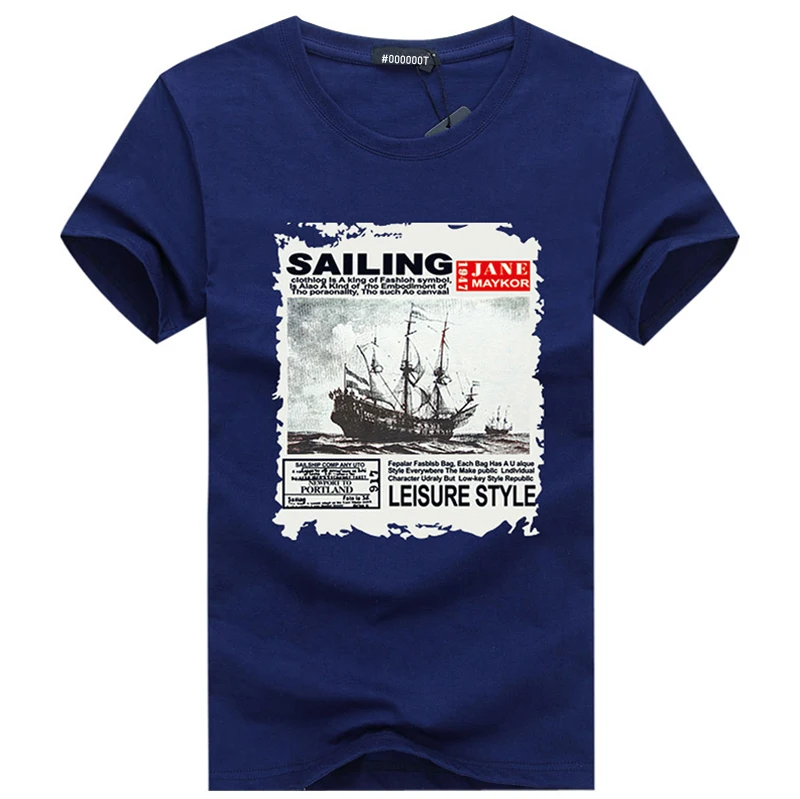 #000000T Man T-Shirts Summer 2018 Men Plus Size Sailboat Printing T-shirt Tops Casual Tees Men's Cotton O-neck | Мужская одежда