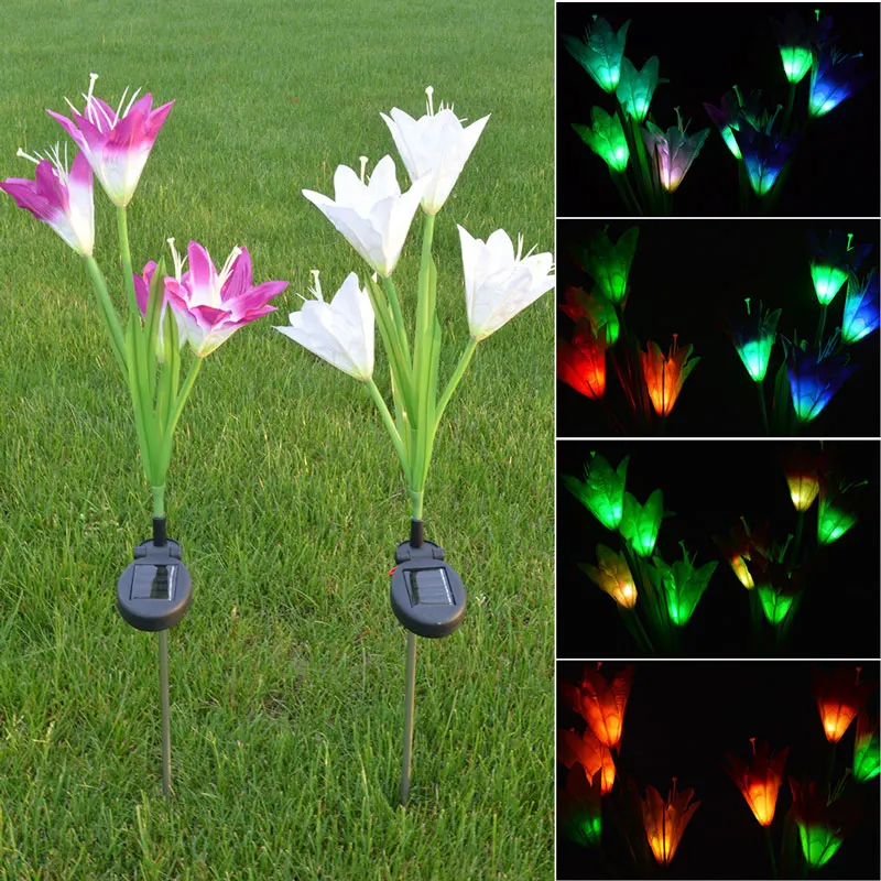 

2 Pack LED Artificial Flower Lamp Solar Powered Garden Stake Lights Multicolor Party Supplies Home Garden Decoration Accessories