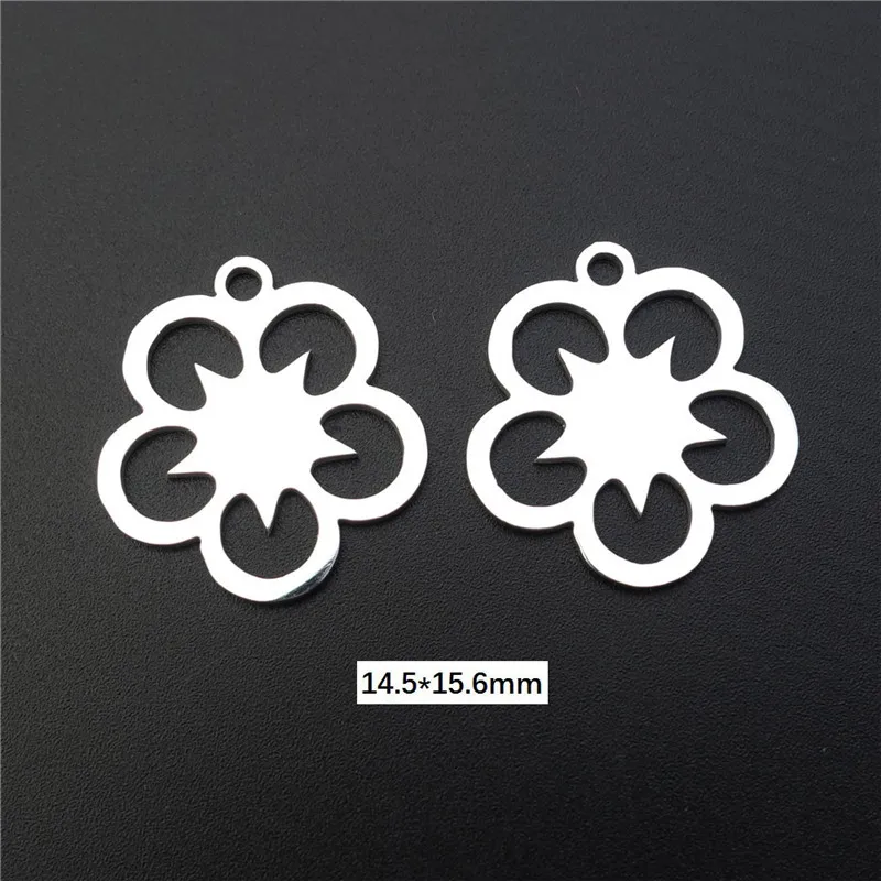 flower 10 Талисманы из нержавеющей стали Lucky Clover 4 листья цветы кулон Diy ювелирные изделия ожерелье серьги изготовление компоненты - Окраска металла: flower 10