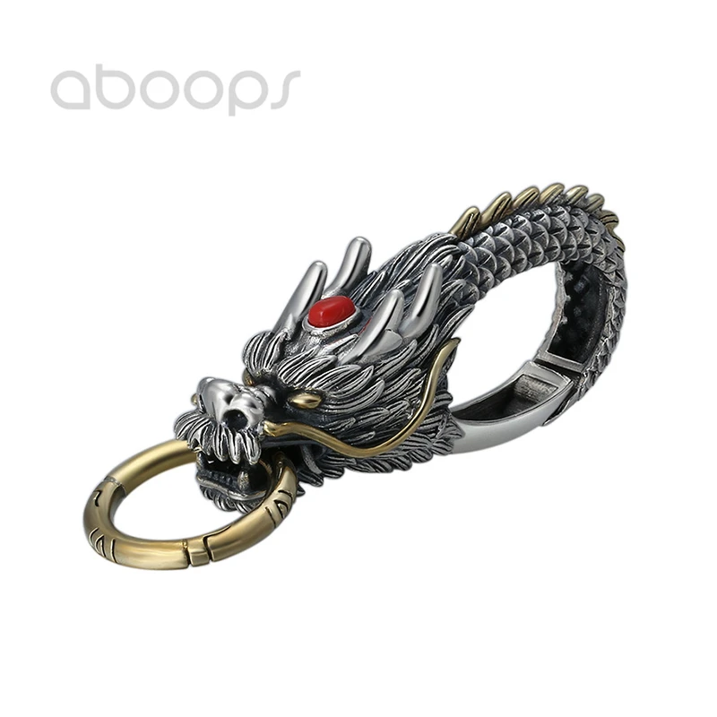 

Bicolor 925 Sterling Silver Chinese Dragon Keychain for Men Women