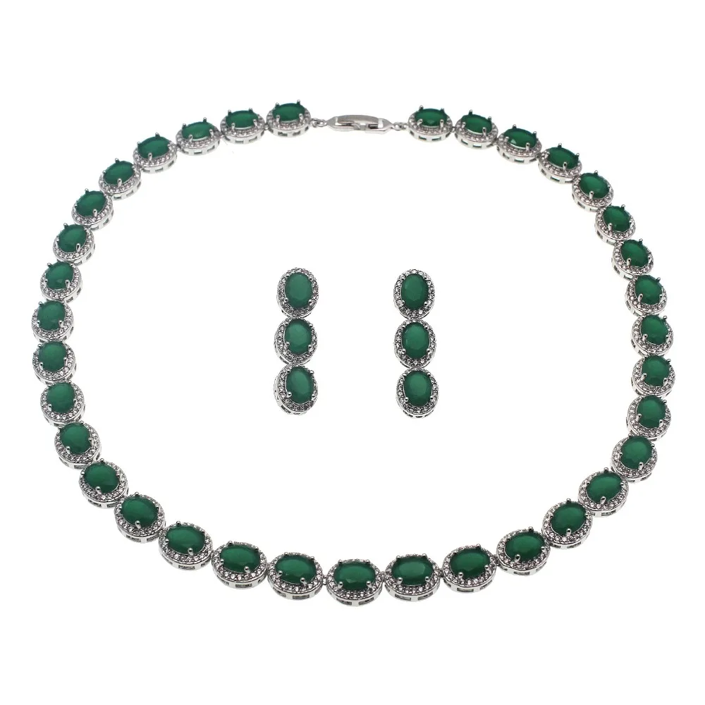 Hermosa ювелирное изделие милый классический модный Овальный зеленый серебро 925 пробы женское ожерелье + серьги 16 дюймов
