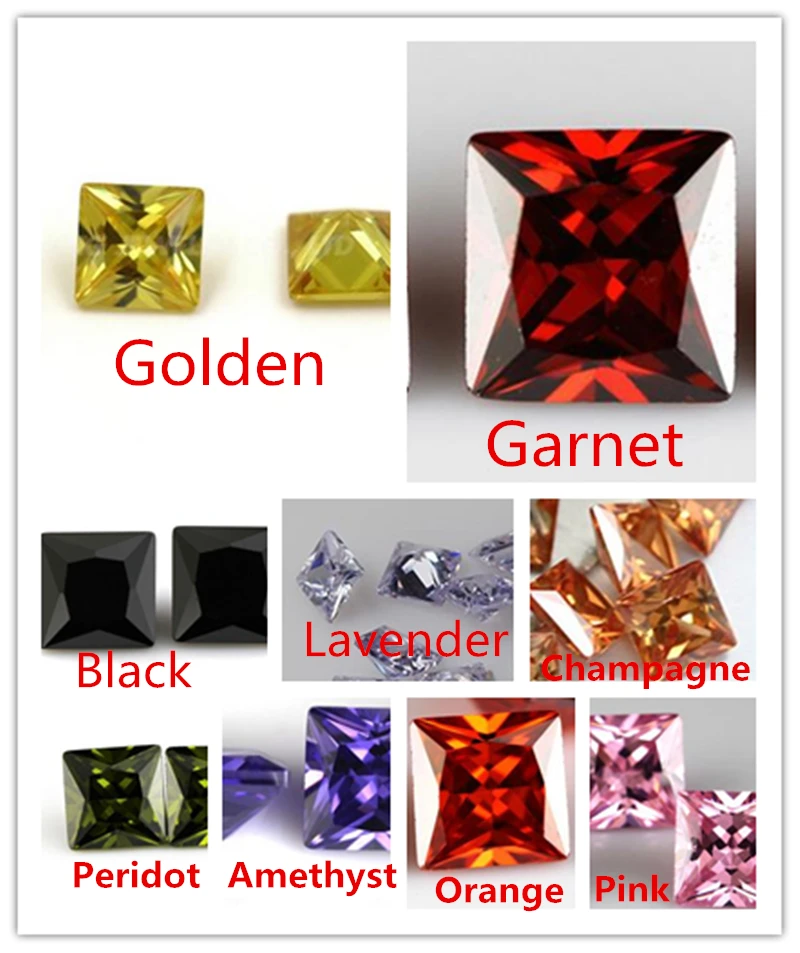 

MRHUANG Shine!100pcs/pack Grade AAA color CZ Cubic Square Shape 7*7MM Zirconia Stone DIY Beads For earring ring Jewelry
