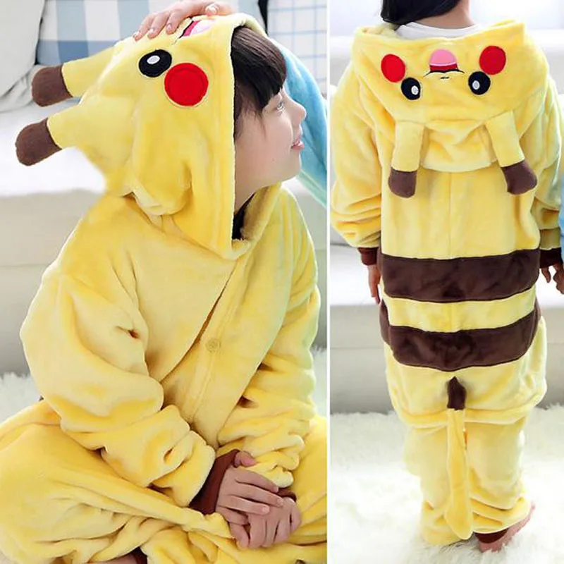 MM Pikachu Onesie/Детские пижамы кигуруми с единорогом; Пижама с рисунком панды, единорога, стежка; Фланелевая Пижама для мальчиков и девочек; забавные пижамы с капюшоном для косплея - Цвет: MM Pikachu