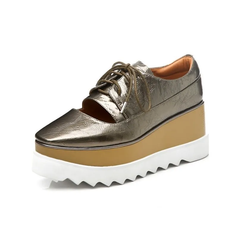 Новинка весны 2019 женские туфли из натуральной кожи на толстой платформе розовые