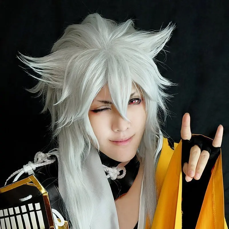 Touken Ranbu Online kogitsunemaru 100 см серебристо Белый Длинные Синтетические парики для косплея