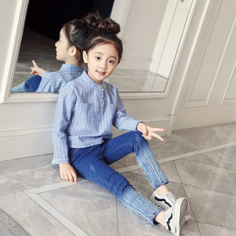 

2018 spring new girl jeans casual denim pants kids girls long trousers clothes