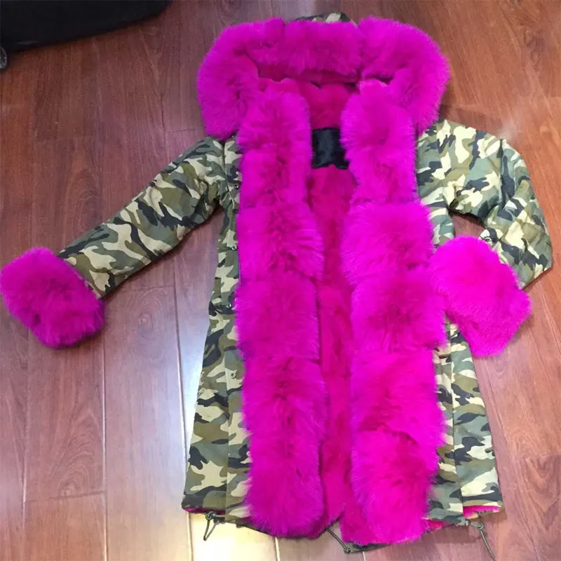 Goede Camouflage Shell Lange Jas Met Rose Rood Licht Kleur Maart Winterjas Gratis Verzending!