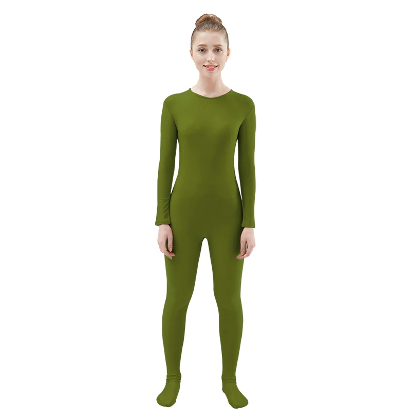 Army Green Ensnovo, Женский облегающий гимнастический костюм из лайкры, нейлона, спандекса, с длинным рукавом, Zentai, карнавальный костюм, черная Одежда для танцев, костюм, колготки для всего тела - Цвет: Army Green