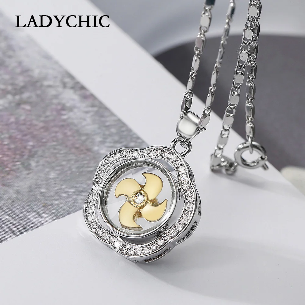 

LADYCHIC New Arrival Flower Element Rotatable Windmill Pendant Exquisite Gold Silver Color Necklaces Women Jewelry Gift LN1301