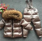 Детский утепленный пуховик с животным мехом для мальчиков и девочек, лыжный костюм, топ и брюки