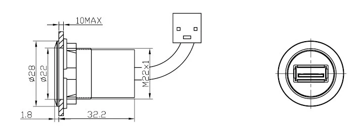 22 мм металлический USB разъем/USB Разъем USB3.0 Женский A-MALE A с проводкой 60 см