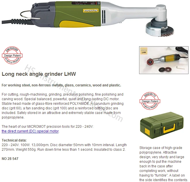 PROXXON микро шлифовальный станок ручной длинный Шея угловая шлифовальная машина LHW