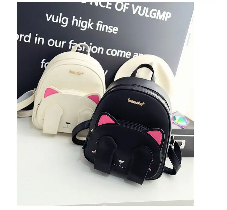 Забавные кошачьи ушки, холщовые сумки на плечо для женщин, Mochila, милый рюкзак с котом, школьный женский рюкзак из искусственной кожи, рюкзаки для девочек-подростков, F-63