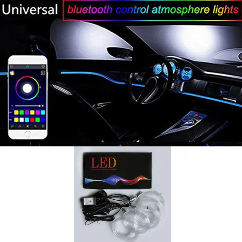 

Newset 1 Set Colorful RGB LED Car Interior Neon EL Wire Strip Light Auto Dashboard Decorative Lamp Sound Active APP Control kit