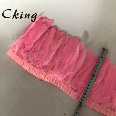 pink Украшение из гусиных перьев 10 ярдов Бежевый Цвет Окрашенные настоящий гусиное перо ленты с бахромой для платье юбка тканевые ремни декоративная одежда - Цвет: pink