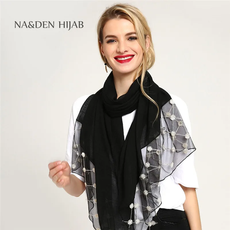 

Модный роскошный кружевной шарф в мелкий горошек с вышивкой Женская шаль простые шарфы хиджаб мусульманские шарфы женский подарок 10 шт./лот