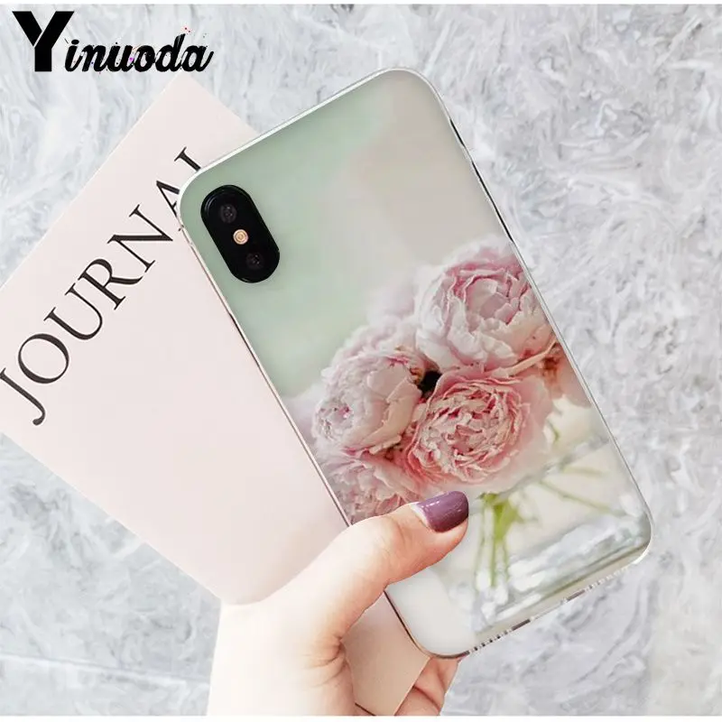 Yinuoda розовый цветок пион на вазе DIY аксессуары для телефона чехол Apple iPhone 8 7 6 6S Plus X