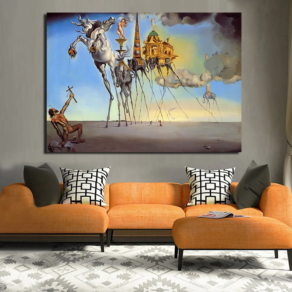 JQHYART Salvador Dali Abstract Horse Elephant Paintings For Living Room Wall No Frame Decorative Pictures |