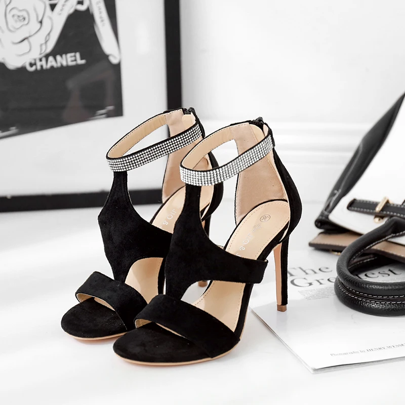 Женские сандалии стразы бархат высокий каблук римские сексуальные повседневная