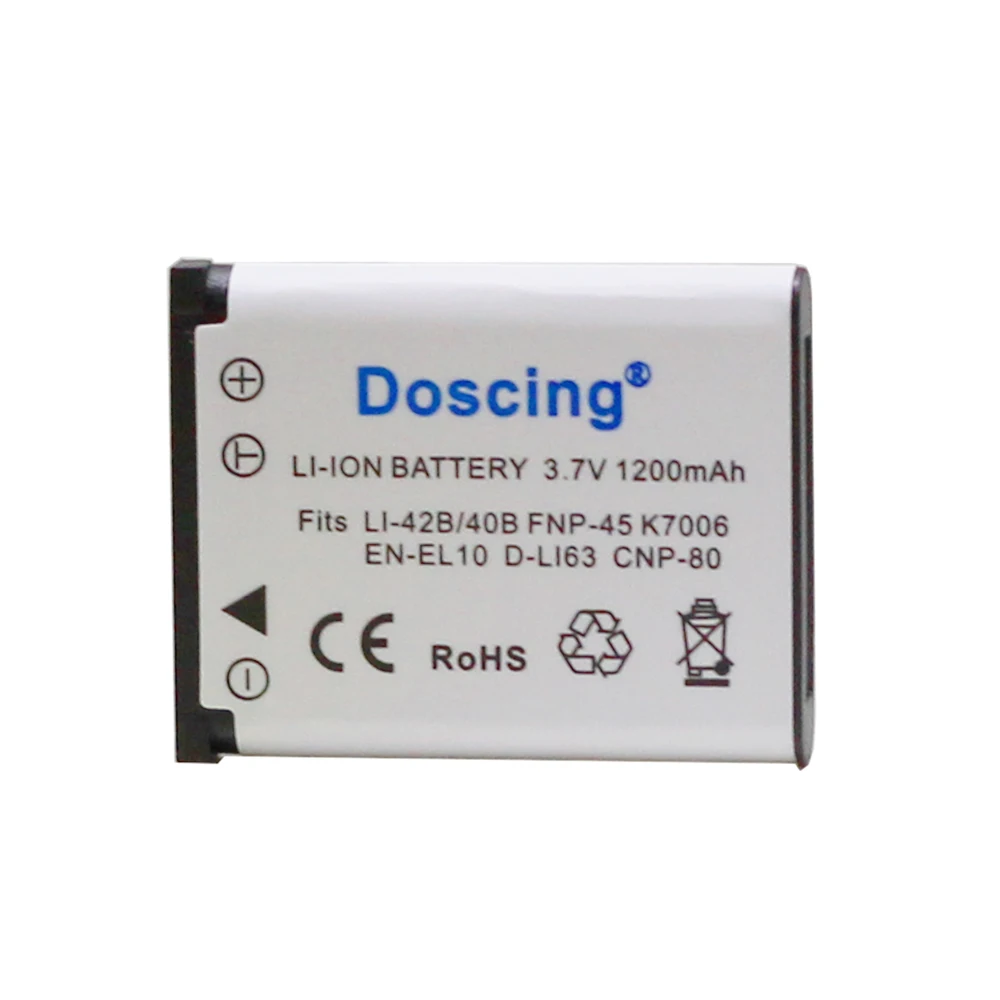 Аккумуляторы Doscing 3 7 в 1200 мА · ч 4 шт. Li-42B EN-EL10 FNP-45 D-Li63 CNP-80 LI-40B для камеры Nikon OLYMPUS FUJ |