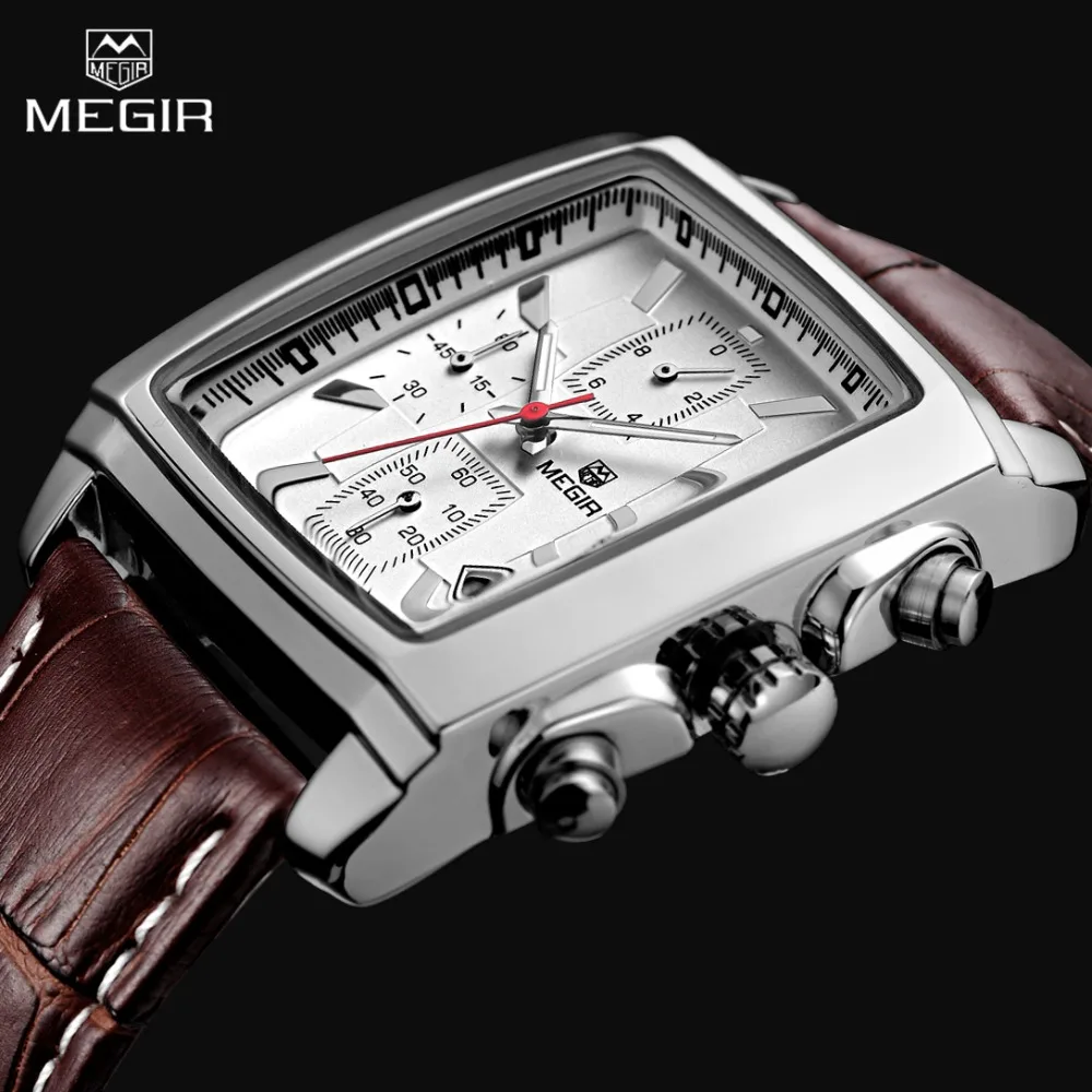 Мужские спортивные кварцевые часы с хронографом из натуральной кожи | Наручные