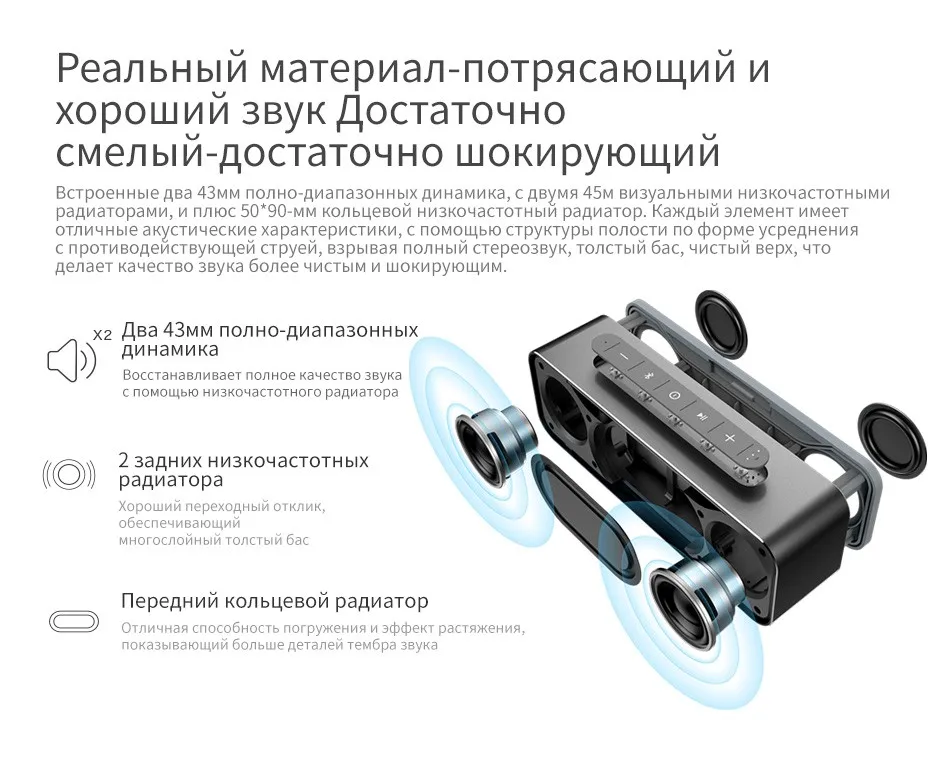 MIFA A20 Bluetooth Динамик металла Портативный Super Bass Беспроводной Динамик Bluetooth4.2 3D цифровой звук громкий Динамик Handfree MIC СПЦ
