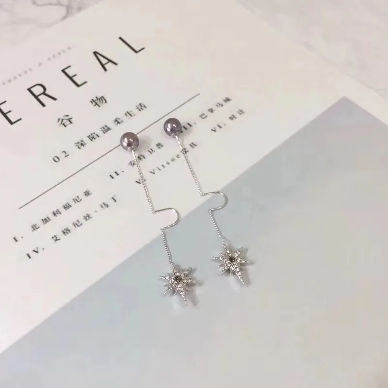 Серьги-подвески в форме звезды с искусственным жемчугом из серебра 925 пробы