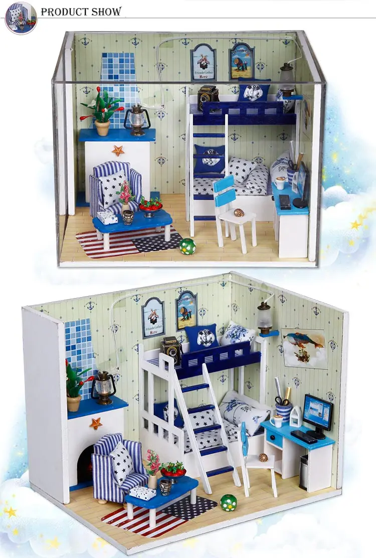 IiE CREATE Dollhouse Q009 темно-синий Dream Miniature DIY Kit с подсветкой и пылезащитным покрытием