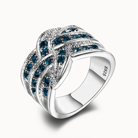 Sapphire Изысканные ювелирные изделия, роскошные вечерние кольца queen Aquamarine для женщин, 925 серебряные ювелирные изделия, обручальное кольцо, подарок - Цвет камня: Sapphire