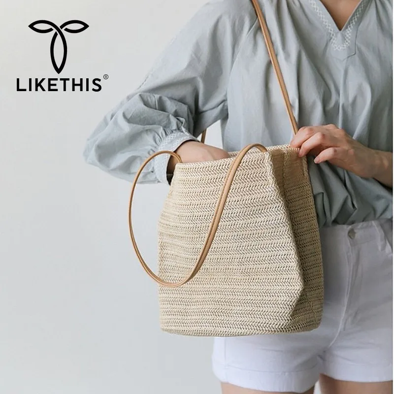 LIKETHIS новая женская сумка пляжная из ротанга тканая ручная работа шоппер вязаная